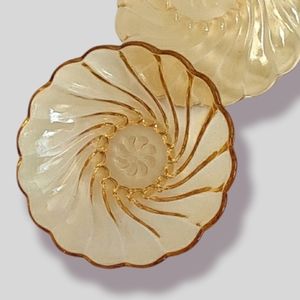 Elegant Vintage Hazel Atlas Golden Small Scalloped Glass Desert Bowls (Set of 2)